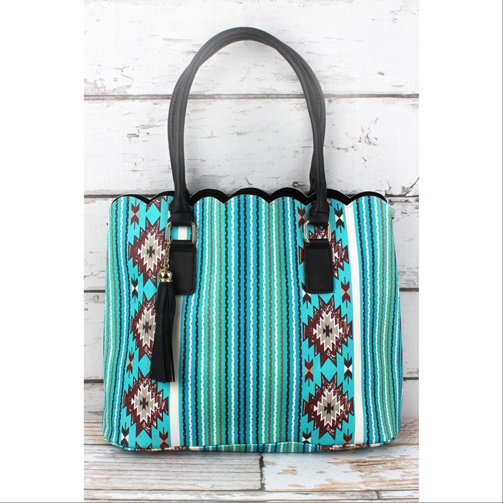 Blue Aztec Scalloped Bag